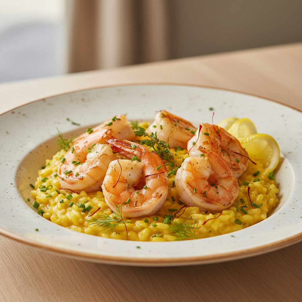 Saffron Shrimp Risotto with Lemon and Herbs