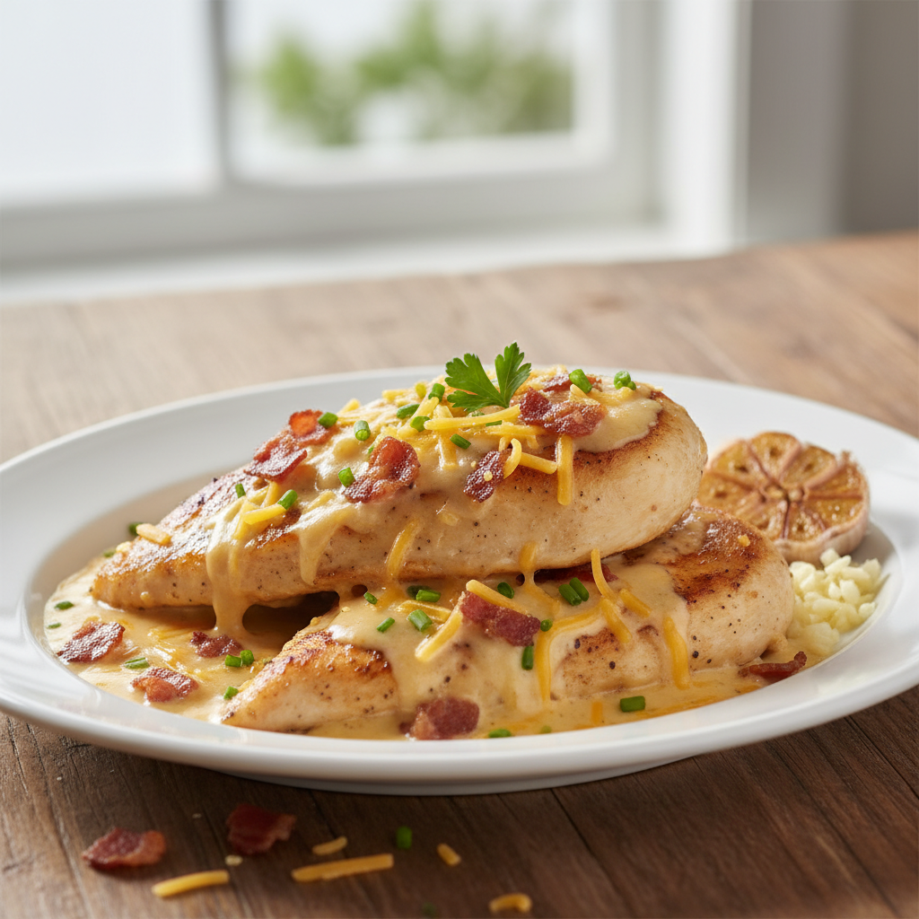 Pan-Seared Chicken with Creamy Bacon Cheese Sauce