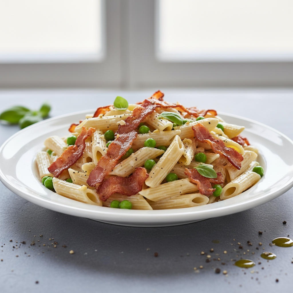 Creamy Bacon Penne with Sweet Peas
