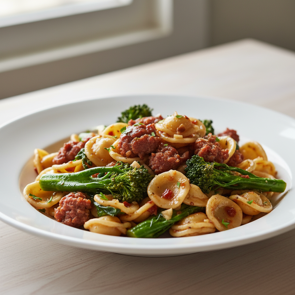 Orecchiette with Spicy Italian Sausage & Blanched Broccoli Rabe