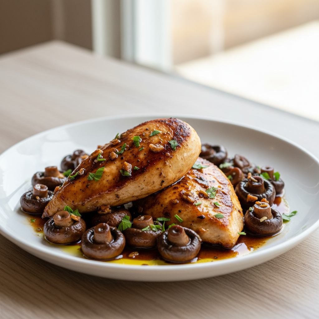 Pan-Seared Chicken with Balsamic Glazed Mushrooms