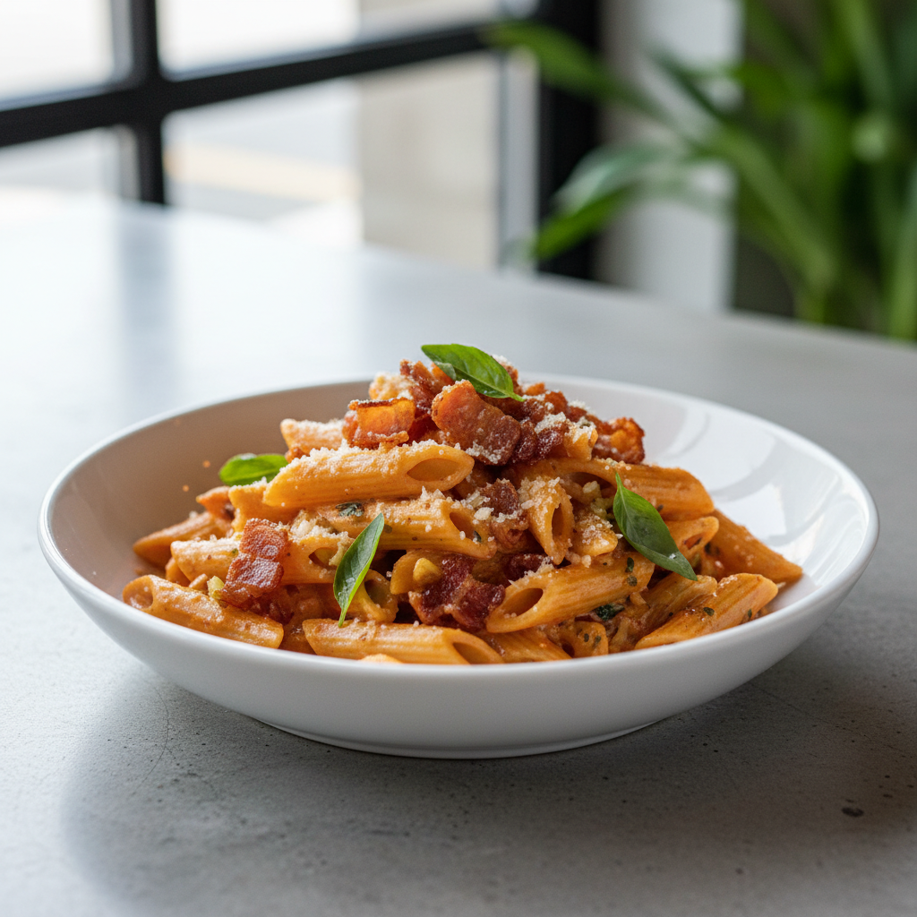 Creamy Penne alla Vodka with Crispy Pancetta