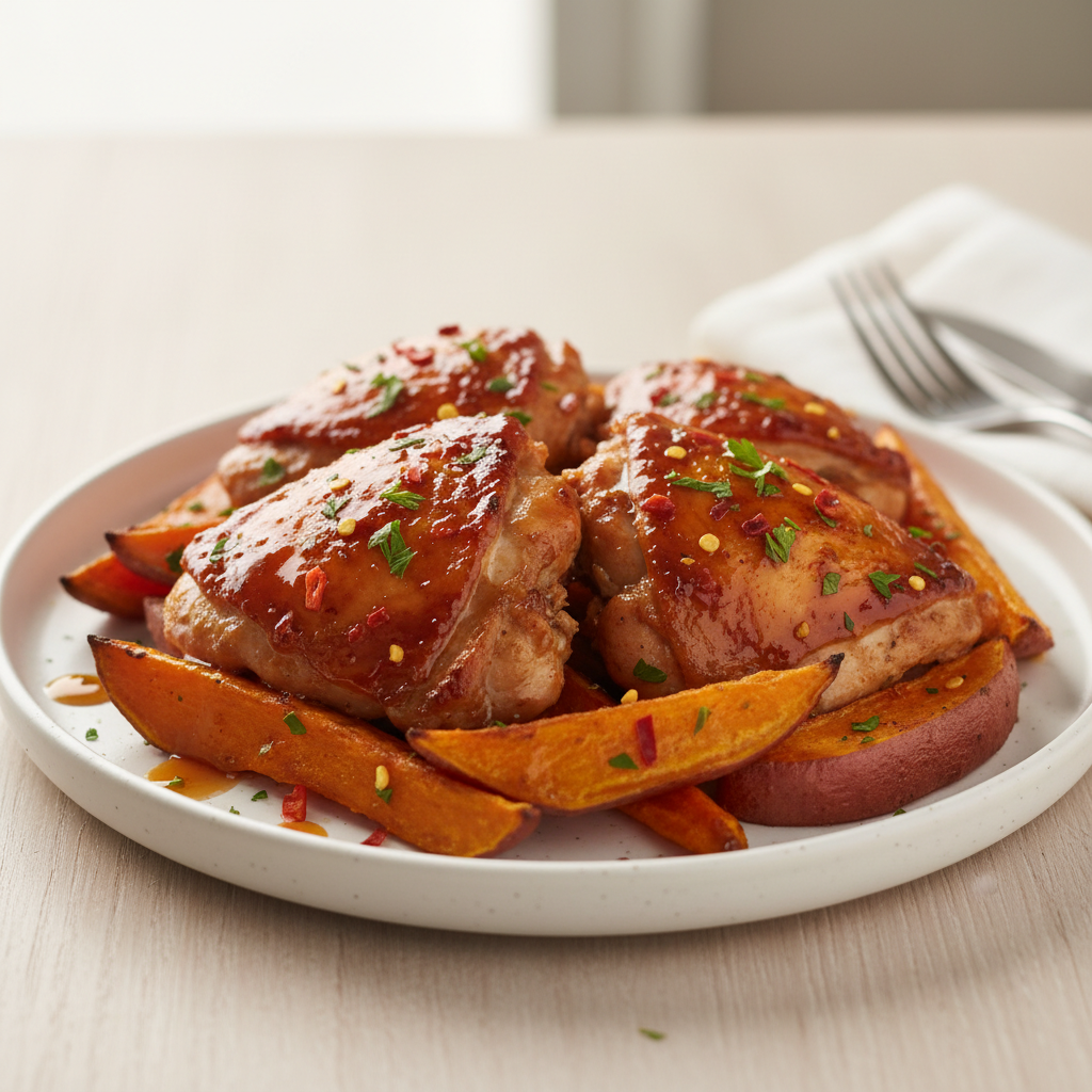 Spicy Maple-Glazed Chicken and Sweet Potato Roast