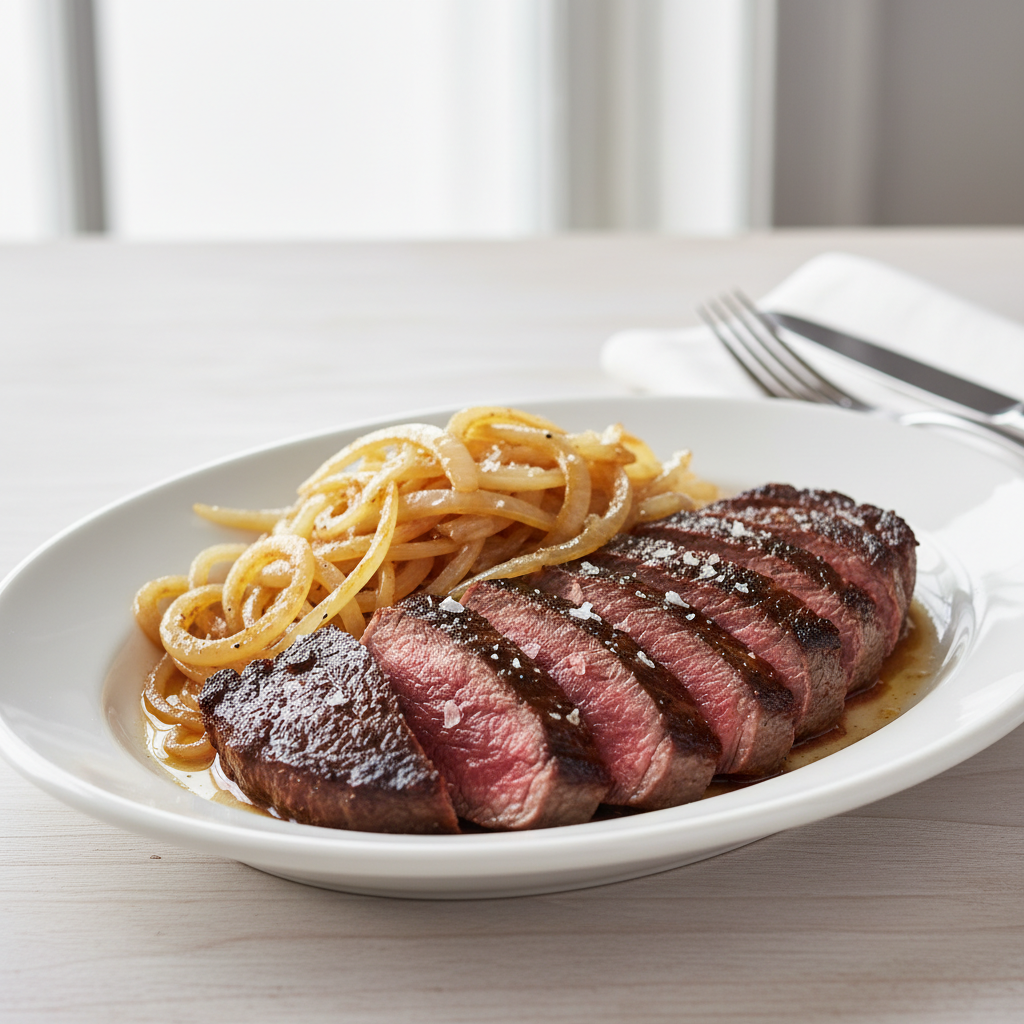 Pan-Seared Sirloin with Sweet Caramelized Onions