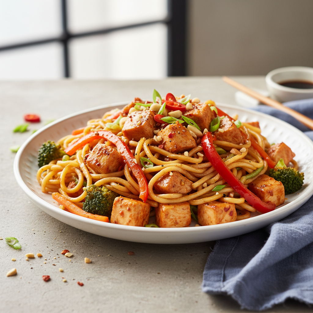 Spicy Szechuan Chicken Noodles Stir-fry