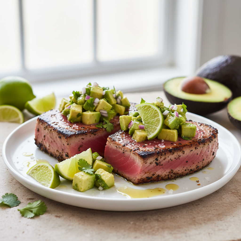 Seared Tuna Steaks with Zesty Avocado-Lime Salsa